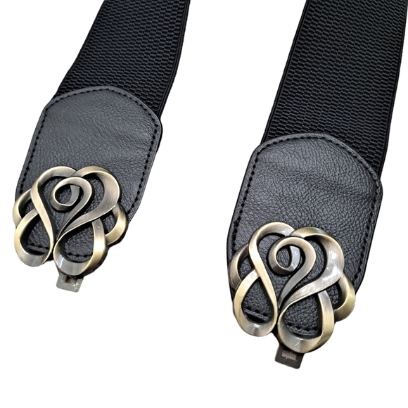 Black antique gold ornate buckle corset boho elastic wide waist dress belt - Picture 8 of 10